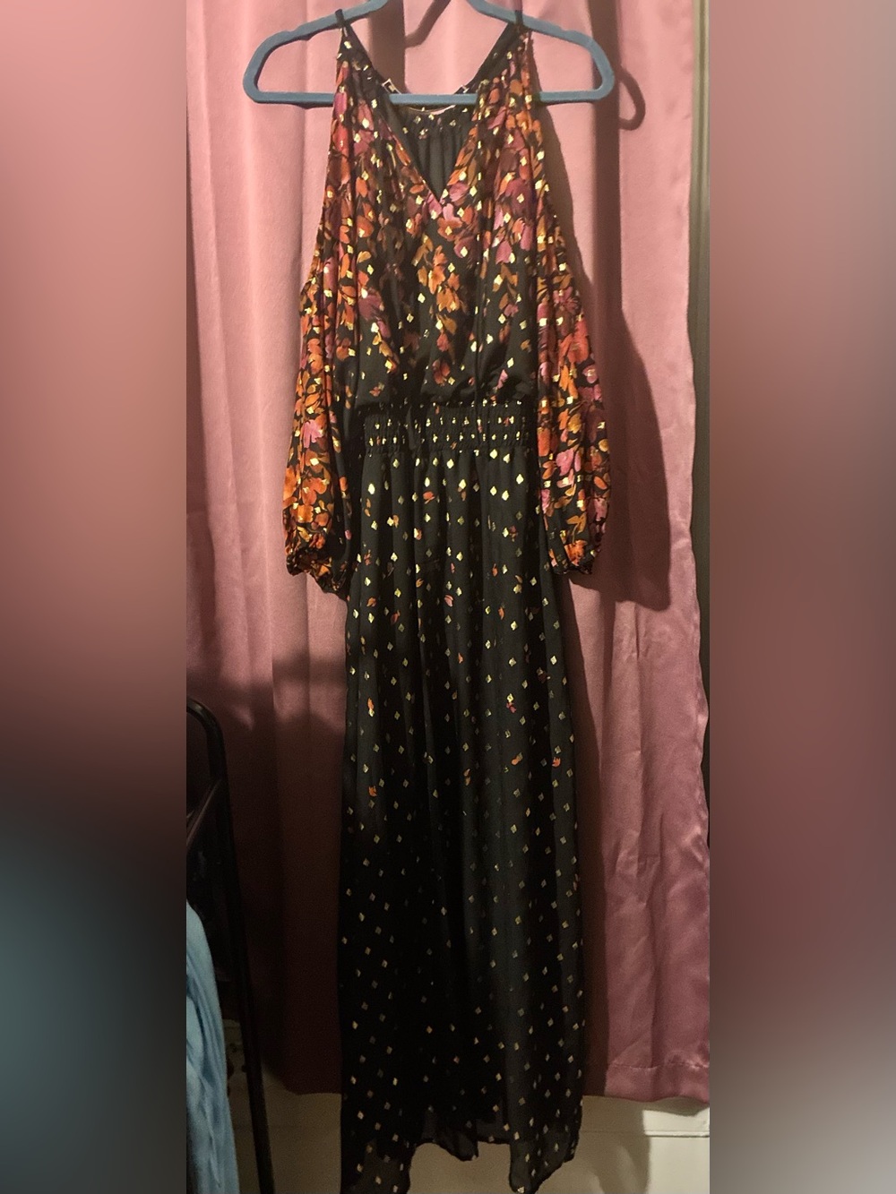 Holagen Black Floral Long Sleeve Maxi Dress - Black Floral